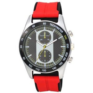 48mm Montres Carlo Silicone Band Military Silver Red Quartz Luxury Dress Watch